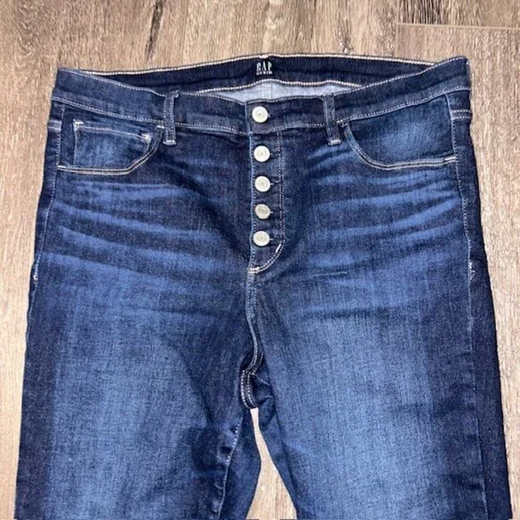 Gap Denim Jeans Size 14 / 32P Blue Straight Leg Stretch High Rise Button Fly - Picture 2 of 6
